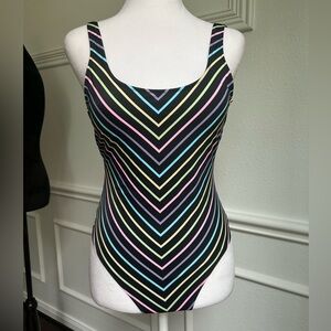 Victoria”s Secret Pink Striped Multicolor One-Piece Swimsuit, Size XS, NWT